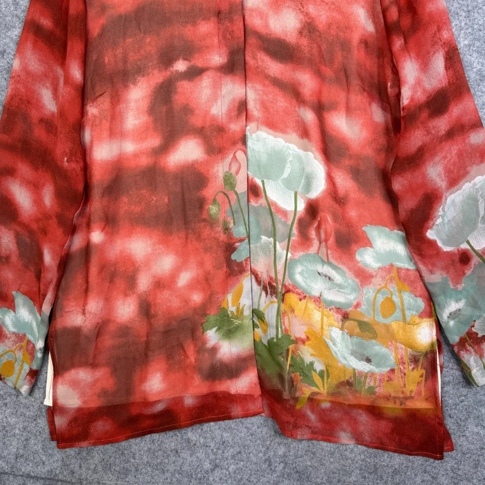 Citron Santa Monica Tunic Top Kimono Shirt  Button Up Floral Silk Womens M - Picture 3 of 9